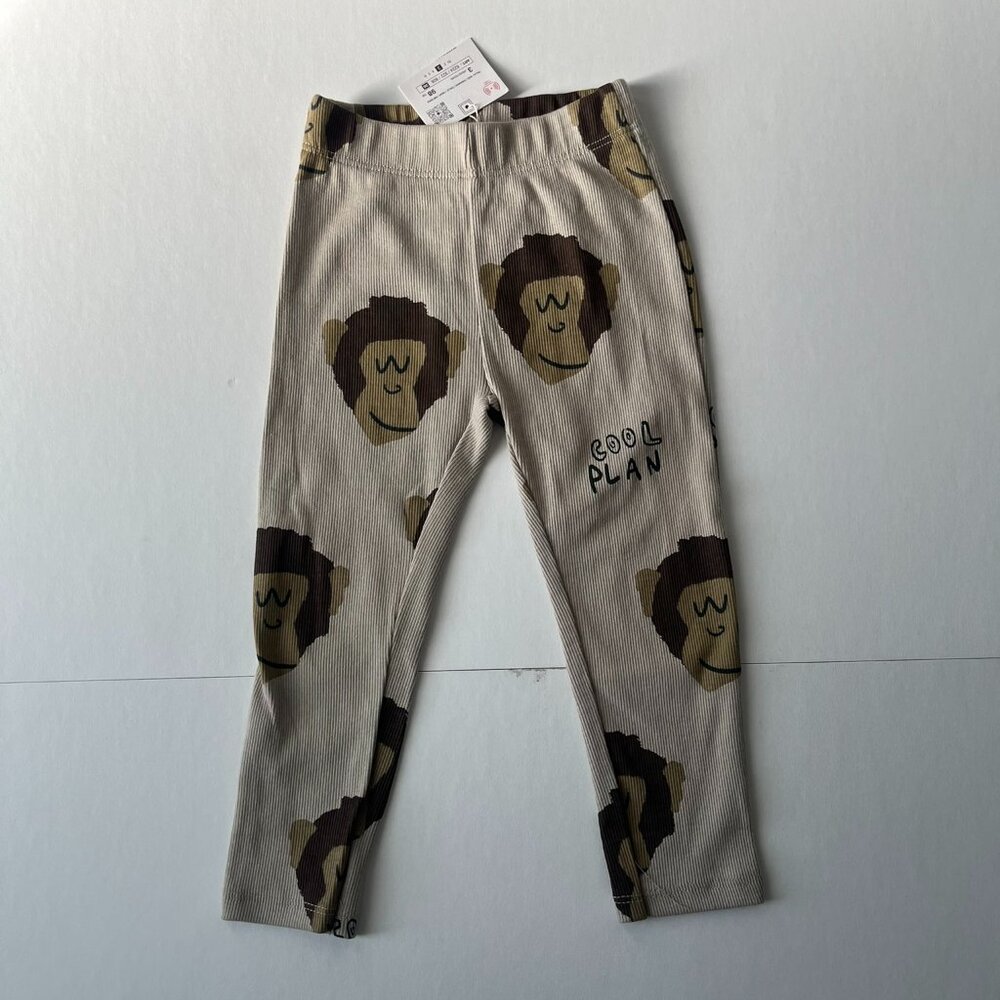Zara Ribbed Monkey "Cool Plan" Unisex Toddler Leggings NWT